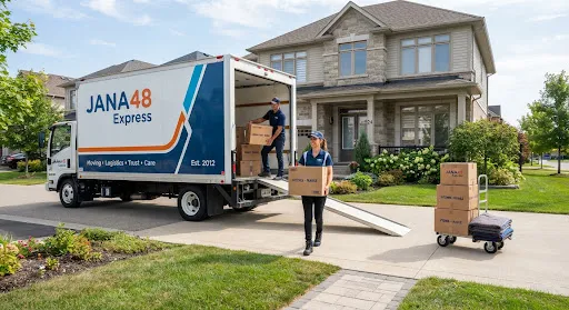 Truck used for a scheduled transport of personal belongings and large items.